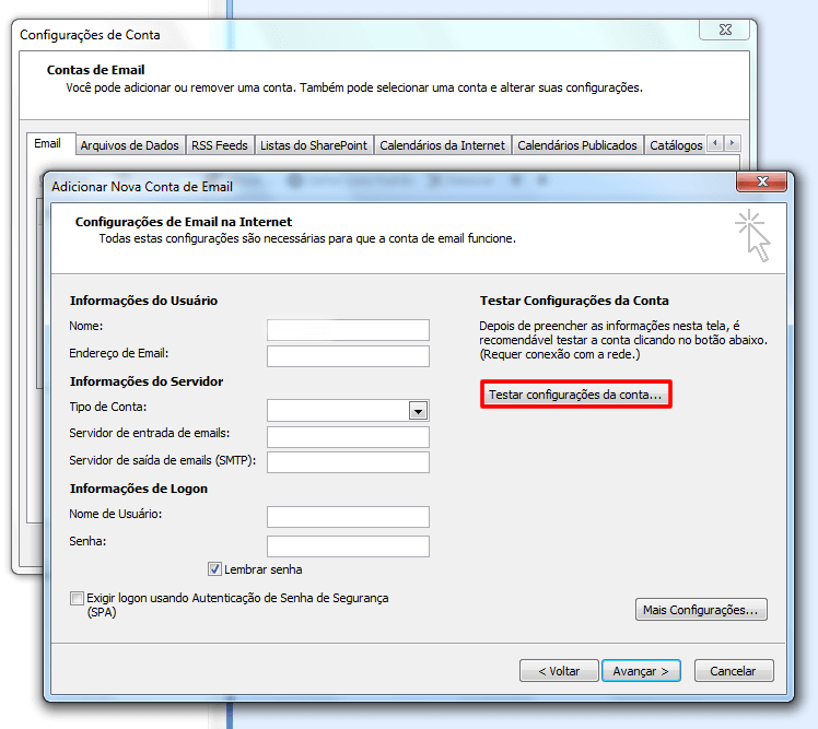 E-mail no Outlook 2007 - Configuração