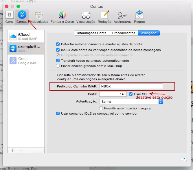 E-mail no macOS X - Contas